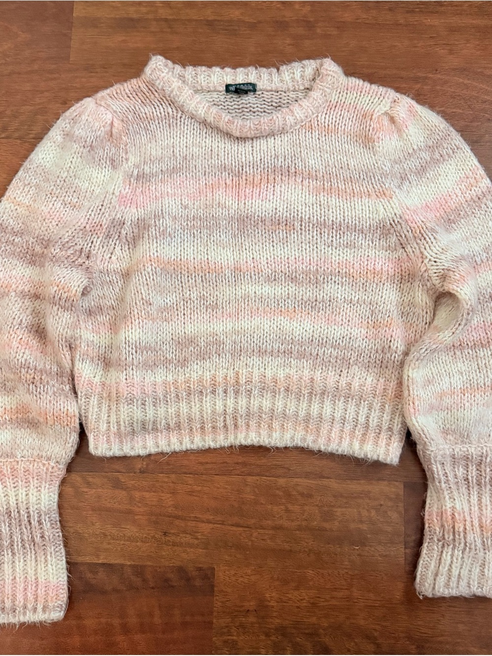 wild fable Pink & Cream Marled Cropped Crewneck Sweater